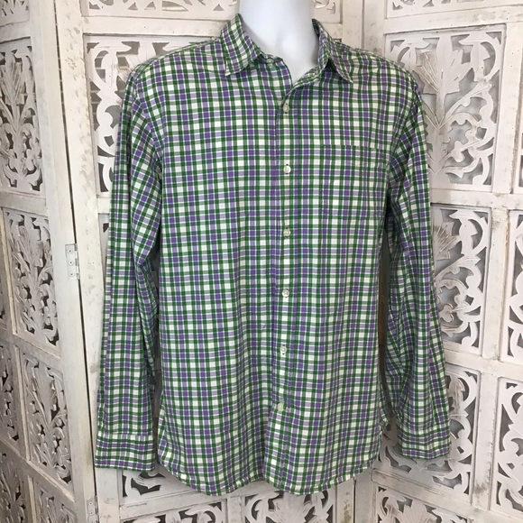 Gap Mens Classic Fit Green Plaid Button Down Shirt - Picture 2 of 5